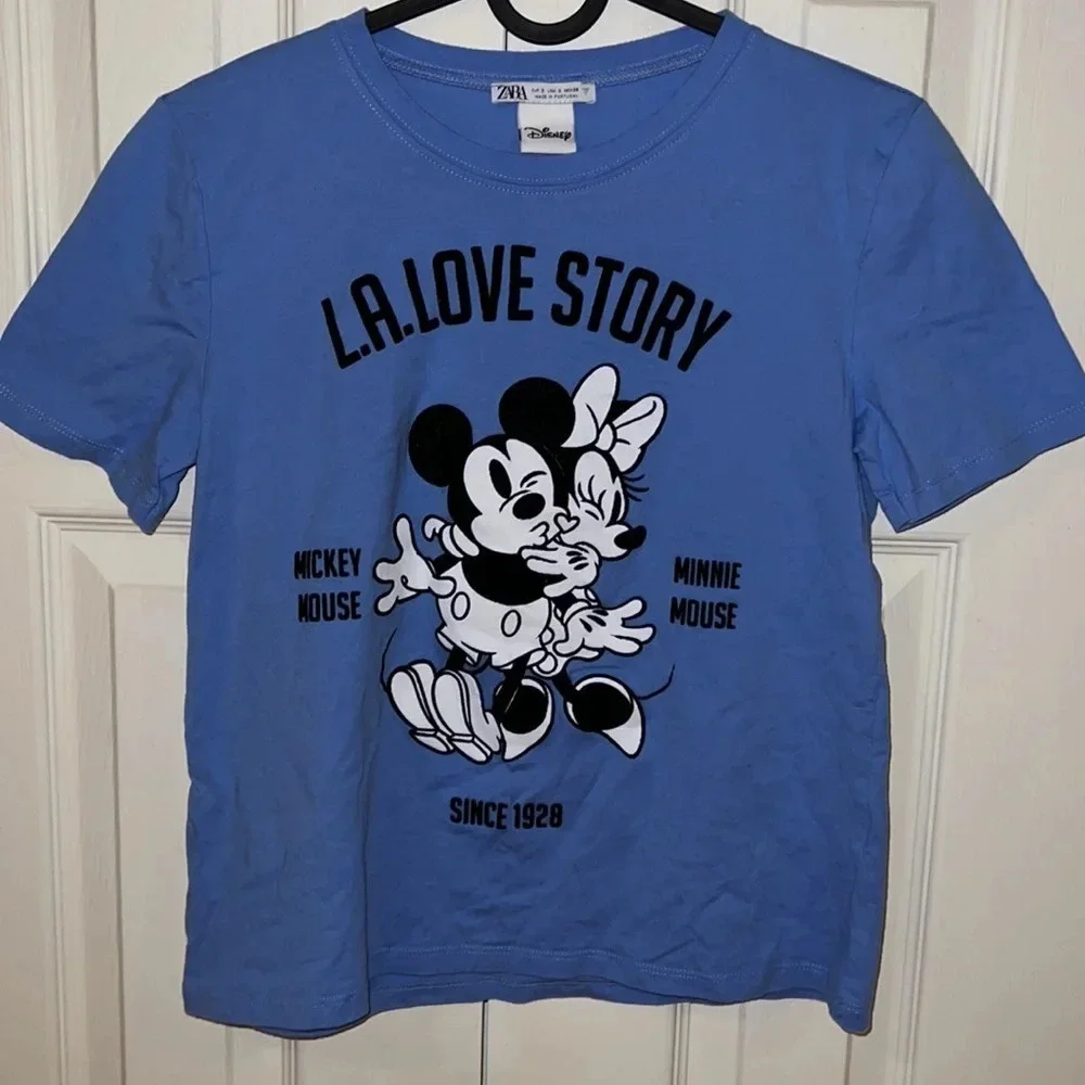 Zara Disney Blue L.A Love story Minnie Mouse T-Shirt Sz S - Picture 4 of 12